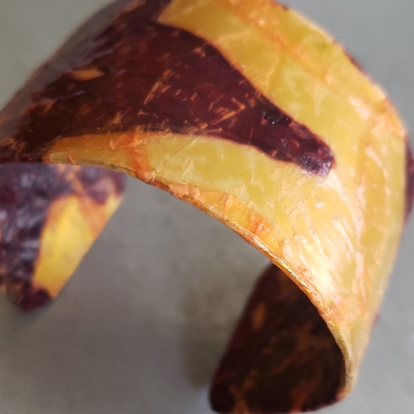 Yellow and purple Cuff bracelet, handcrafted - Picture 1 of 8